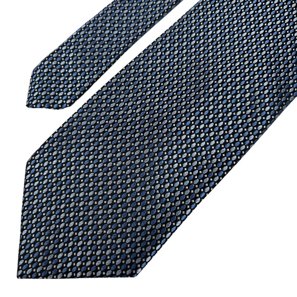 Bocara Men's Blue Black Geometric 100% Silk Handmade Tie - Picture 2 of 7